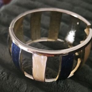 Women's Navy Blue and Cream Inlay Bangle Bracelet